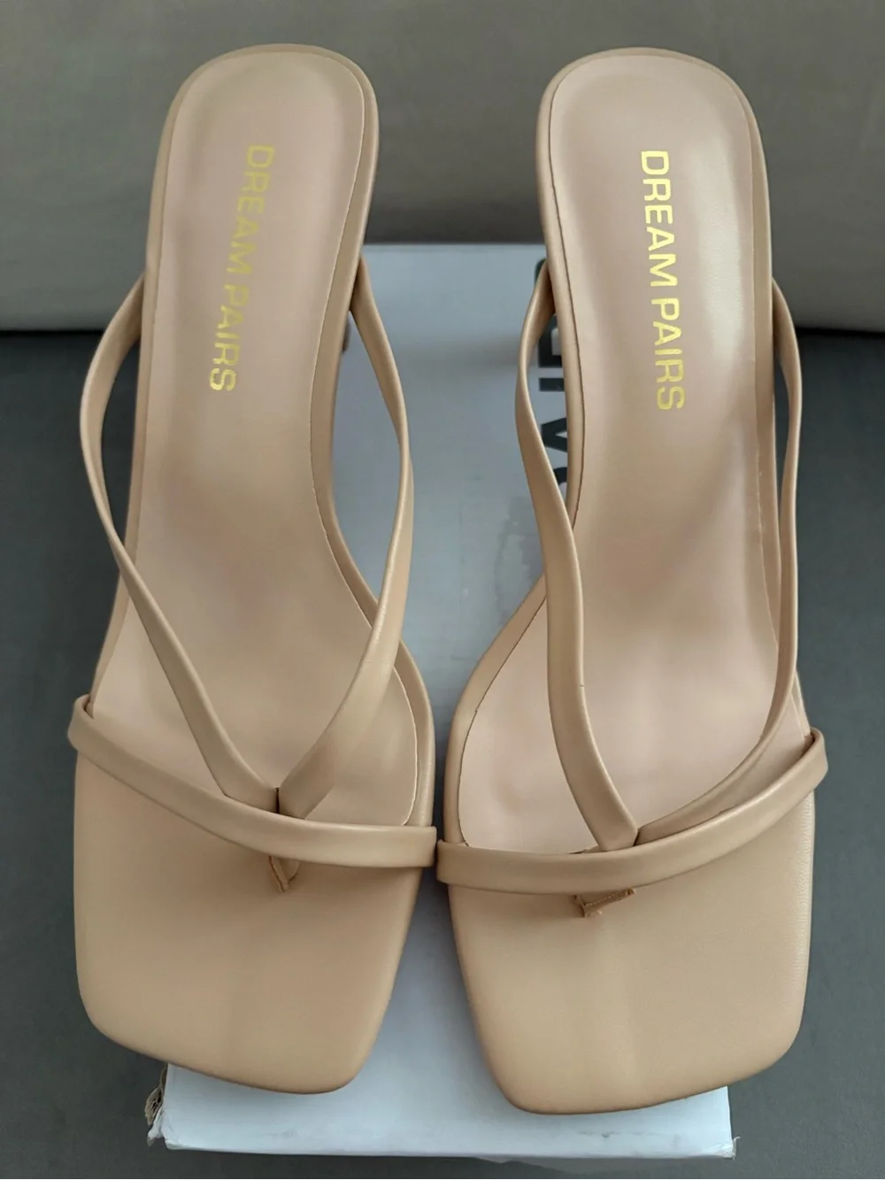 Dream Pairs Women’s Nude Strappy Kitten Heel Slides - US Size 6